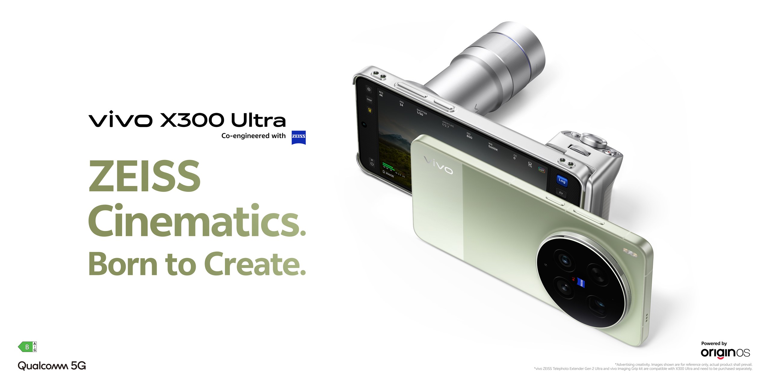 vivo X300 Ultra v barvách Alpine White, Steppe Green a Volcano Black, zezadu i zepředu