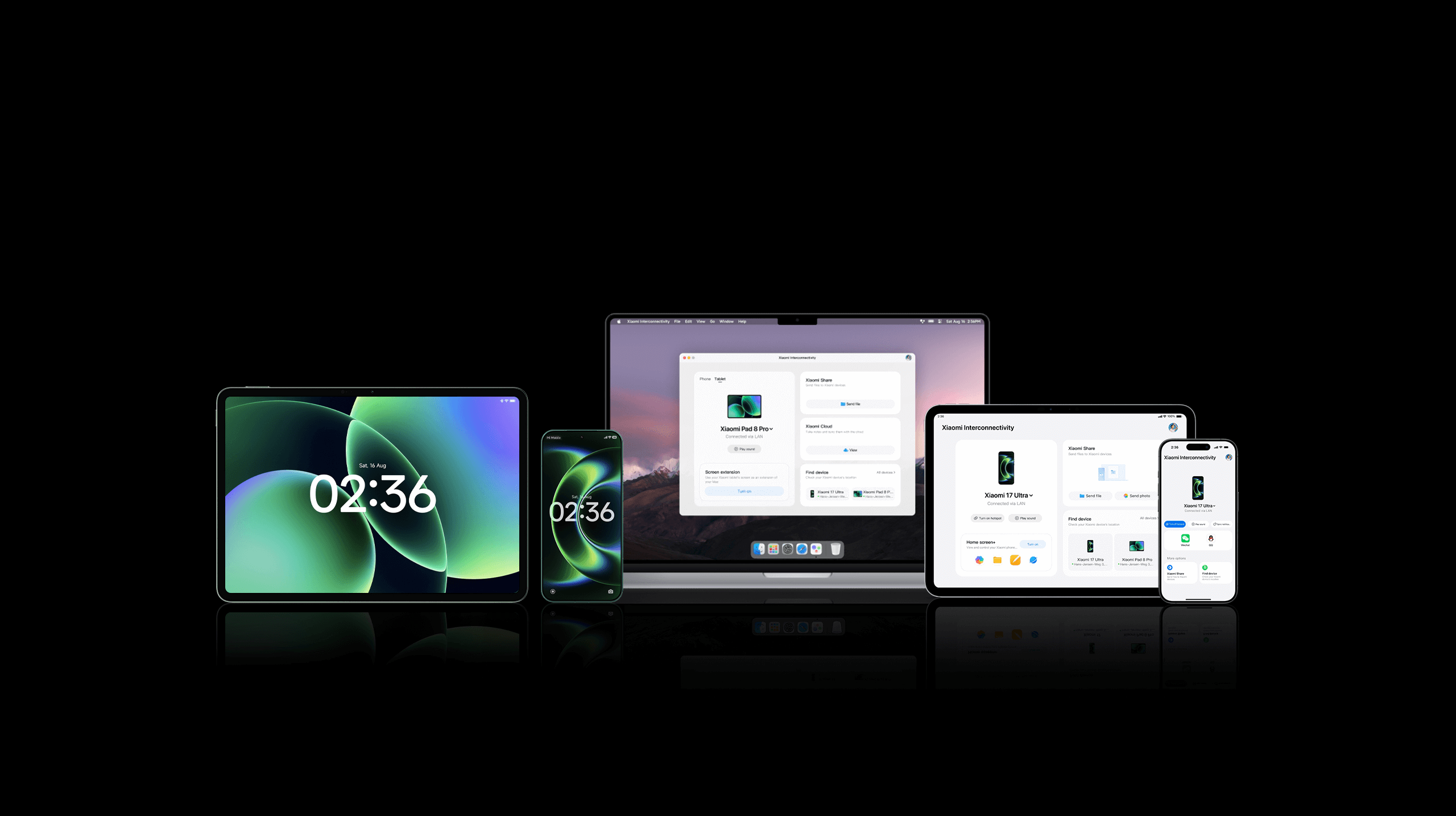 Ecosistemul Xiaomi HyperConnect, Xiaomi 17 Ultra conectat la o tabletă, un laptop și alte dispozitive